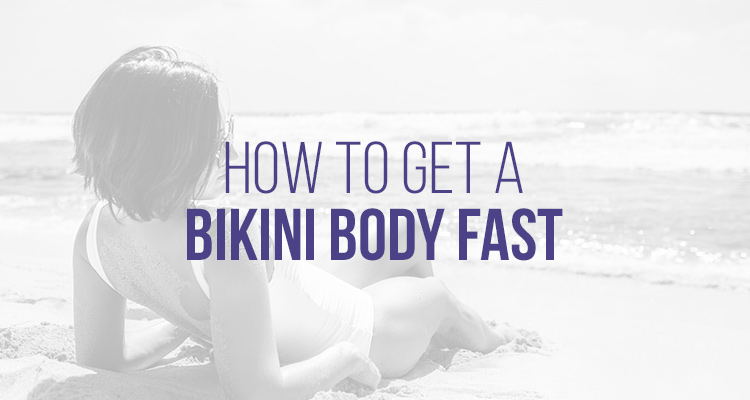 laying in sand with title how to get a bikini body fast